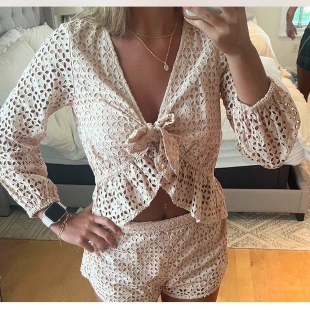 O'Neill Cotton Eyelet Lace Tie-Front Top